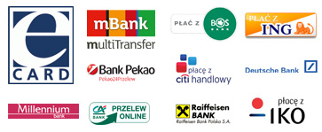 Mtransfer  -  Multi Transfer  -  eCard  -  ING  -  BOŚ
					Inteligo  -  Citi Handlowy  -  Deutsche Bank  -  Pekao 24
					Przelewy 24  -  Millennium  -  LUKAS Bank  -  iPKO
					Kredyt Bank  -  Raiffeisen BANK  -  INVEST BANK